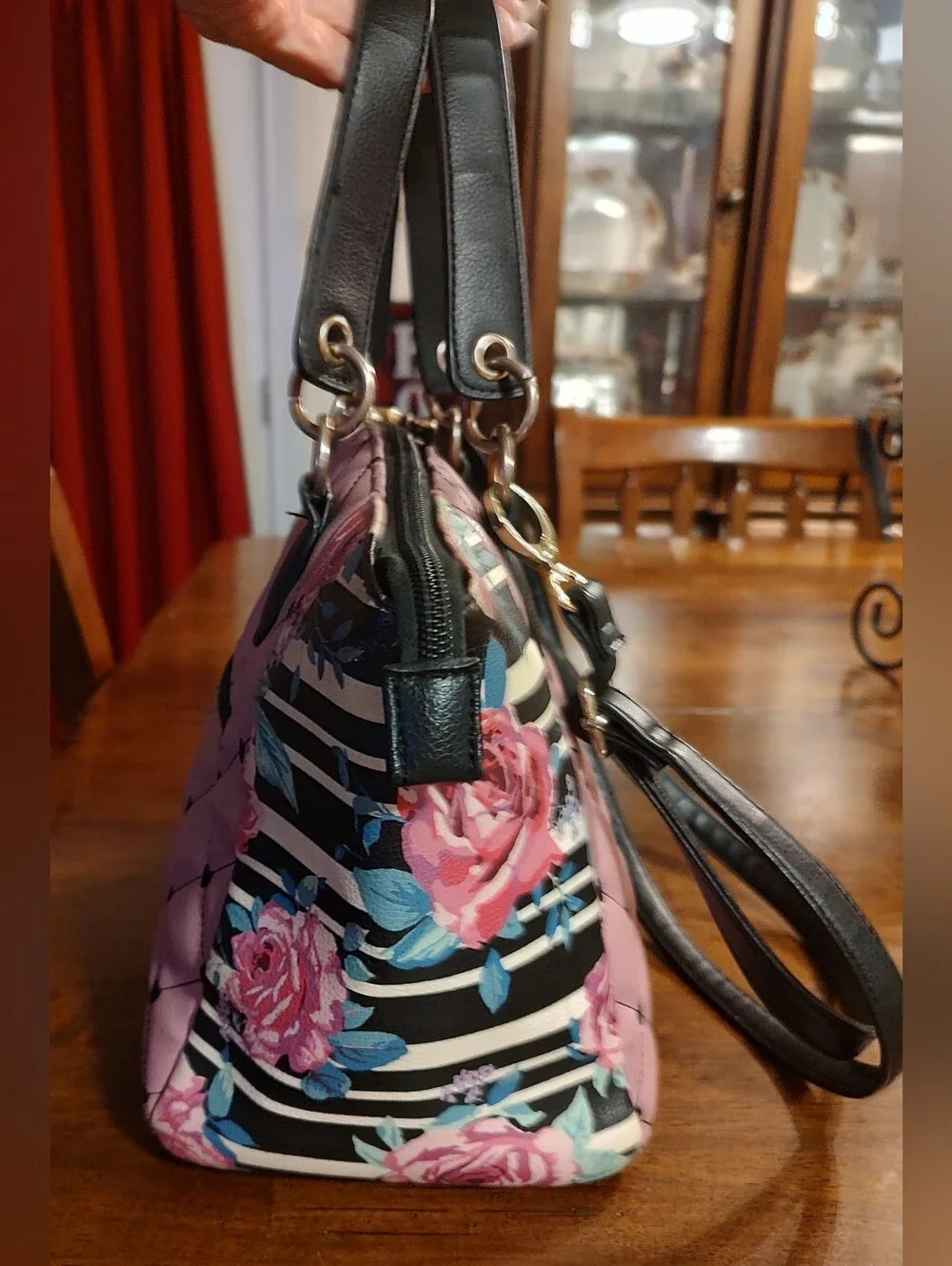 Betsey Johnson Pink Quilted Satchel with Floral & Stripes